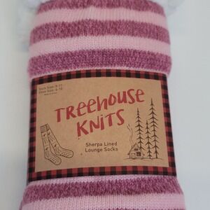 Treehouse Knits Women's Sherpa Lined Lounge Socks Pink Stripe Fox Size 9-11